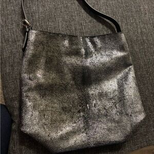 Silvano Biagini Metallic Black/silver calf real leather Italy Shoulder bag